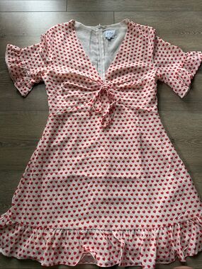 Princess Polly Cream Dress with Red Heart Print and Front Tie